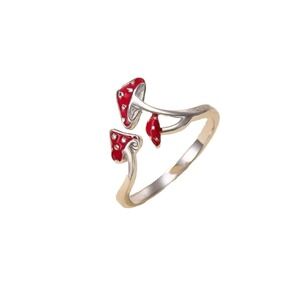 Ring Jewelry Fashion Jewelry Open Style Costume Silver Tone Red Mushrooms